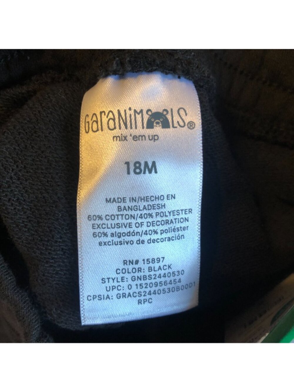 Garanimals 18M Black French Terry Shorts For Kids - Picture 4 of 5